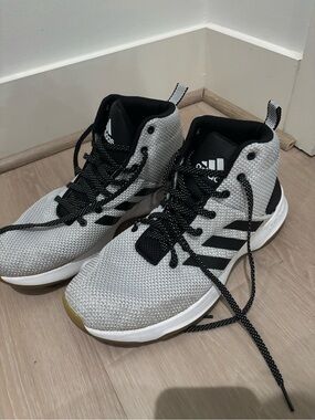 adidas Mid-Top Athletic Sneakers in Light Gray, Black & White